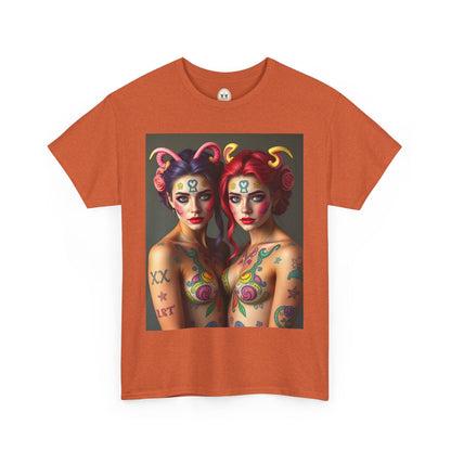 Unisex Heavy Cotton T-Shirt, Gemini, Zodiac v3, Sexy Art
