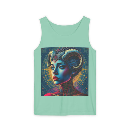 Unisex Garment-Dyed, Tank Top, Aries Design, Pop Art v1, 100% Ringspun US cotton