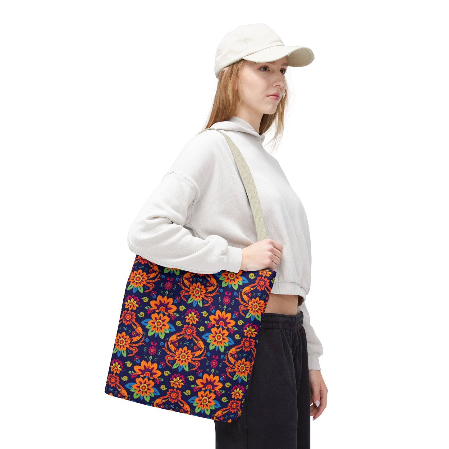 Tote Bag, (AOP), Cancer, Zodiac v6, Flower Pattern