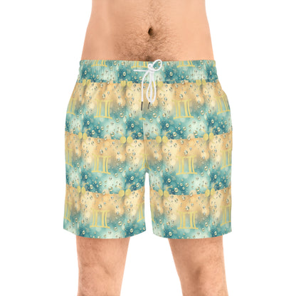 Men's Mid-Length Swim Shorts, (AOP), Gemini, Zodiac v4, Bubble Pattern