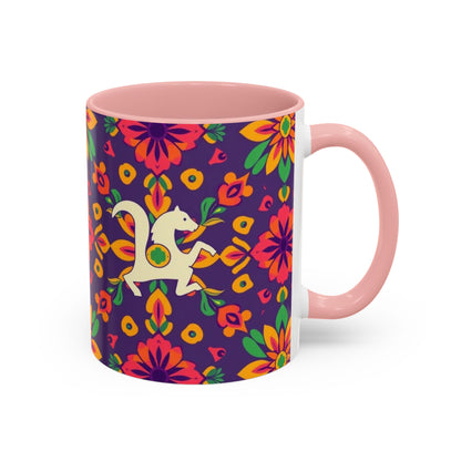 Accent Coffee Mug, Aquarius, Zodiac v2, Flower Pattern, (11, 15oz)