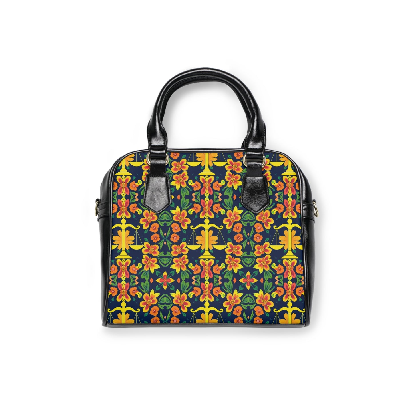 Shoulder Handbag, Libra, Zodiac v2, Flower Pattern