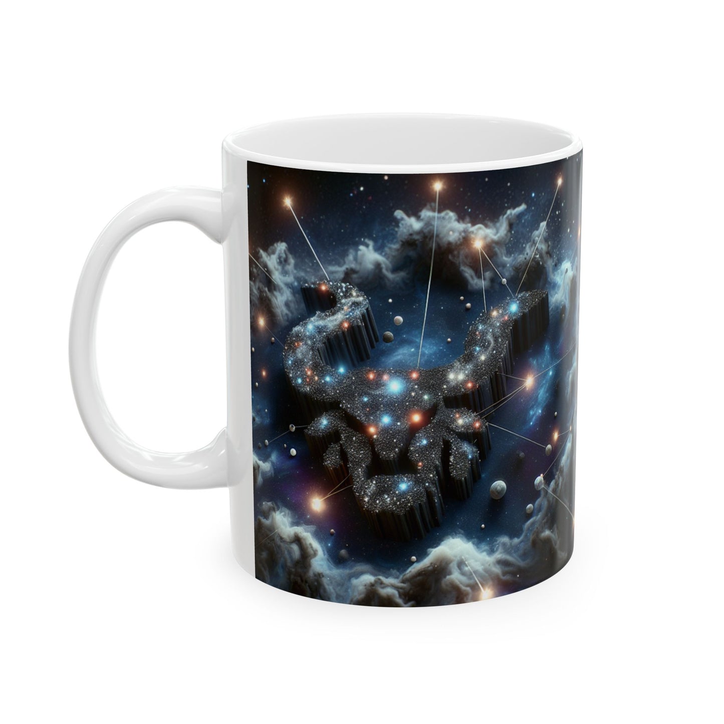 Ceramic Mug, (11oz, 15oz), Ceramic Coffee Mug, Space Bull, Smokey, Taurus Zodiac Design
