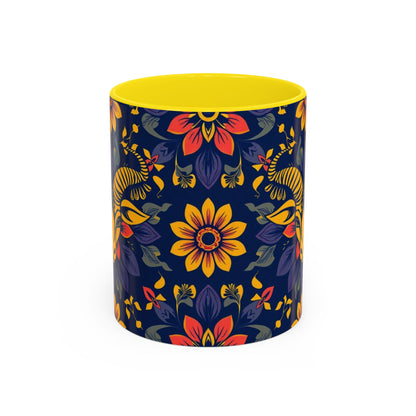 Accent Coffee Mug, Taurus, Zodiac v1. Flower Pattern, (11, 15oz)