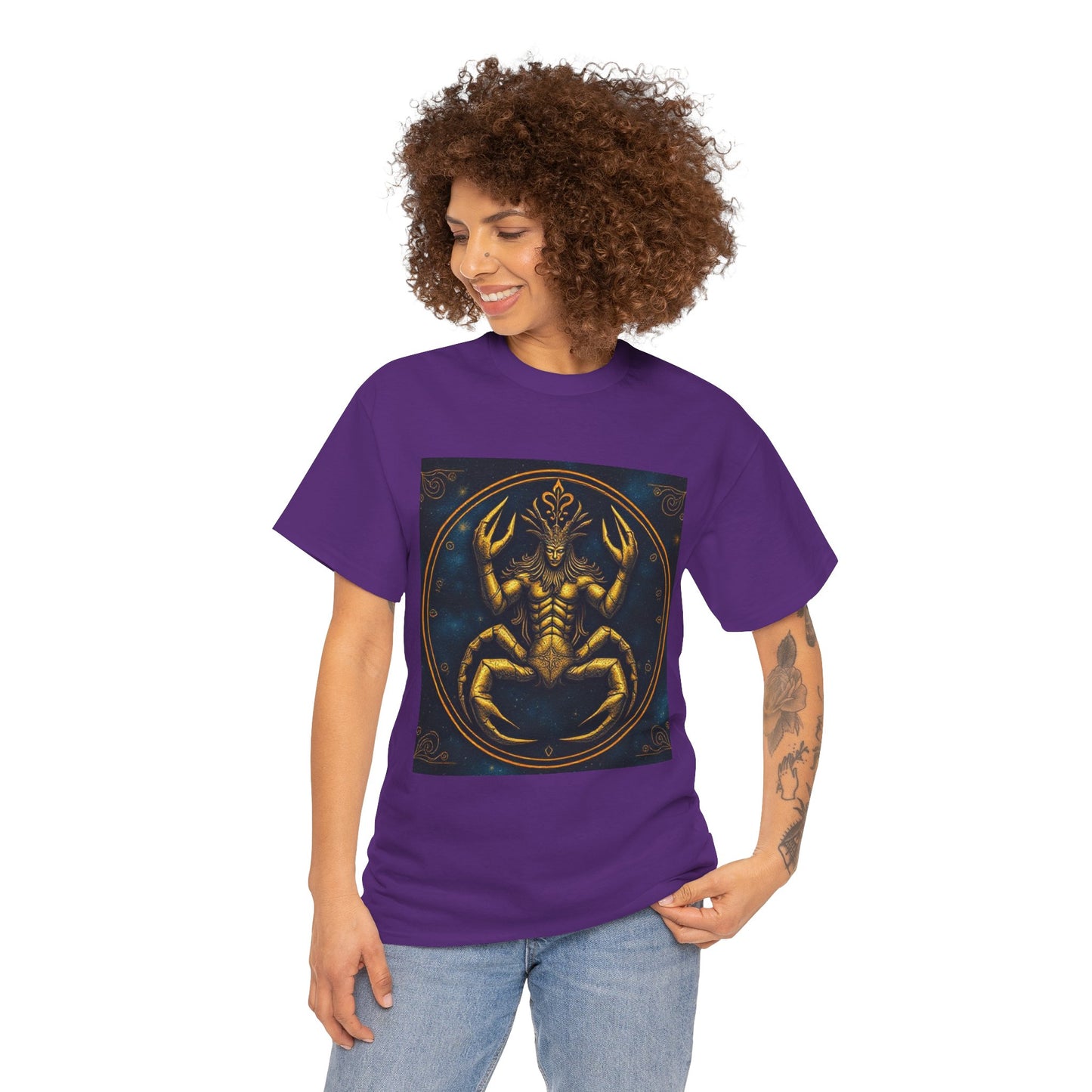 Unisex Heavy Cotton T-Shirt, Scorpion King, Cancer Zodiac Design