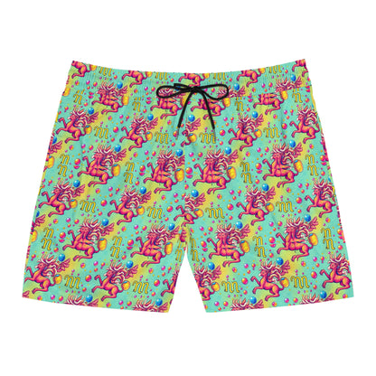 Men's Mid-Length Swim Shorts, (AOP), Virgo, Zodiac v3, Bubble Pattern