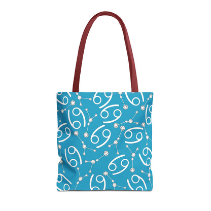 Tote Bag, Cancer Zodiac Sign, AOP, (Turquoise, White)