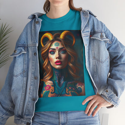 Unisex Heavy Cotton T-Shirt, Capricorn, Zodiac v1, Sexy Art