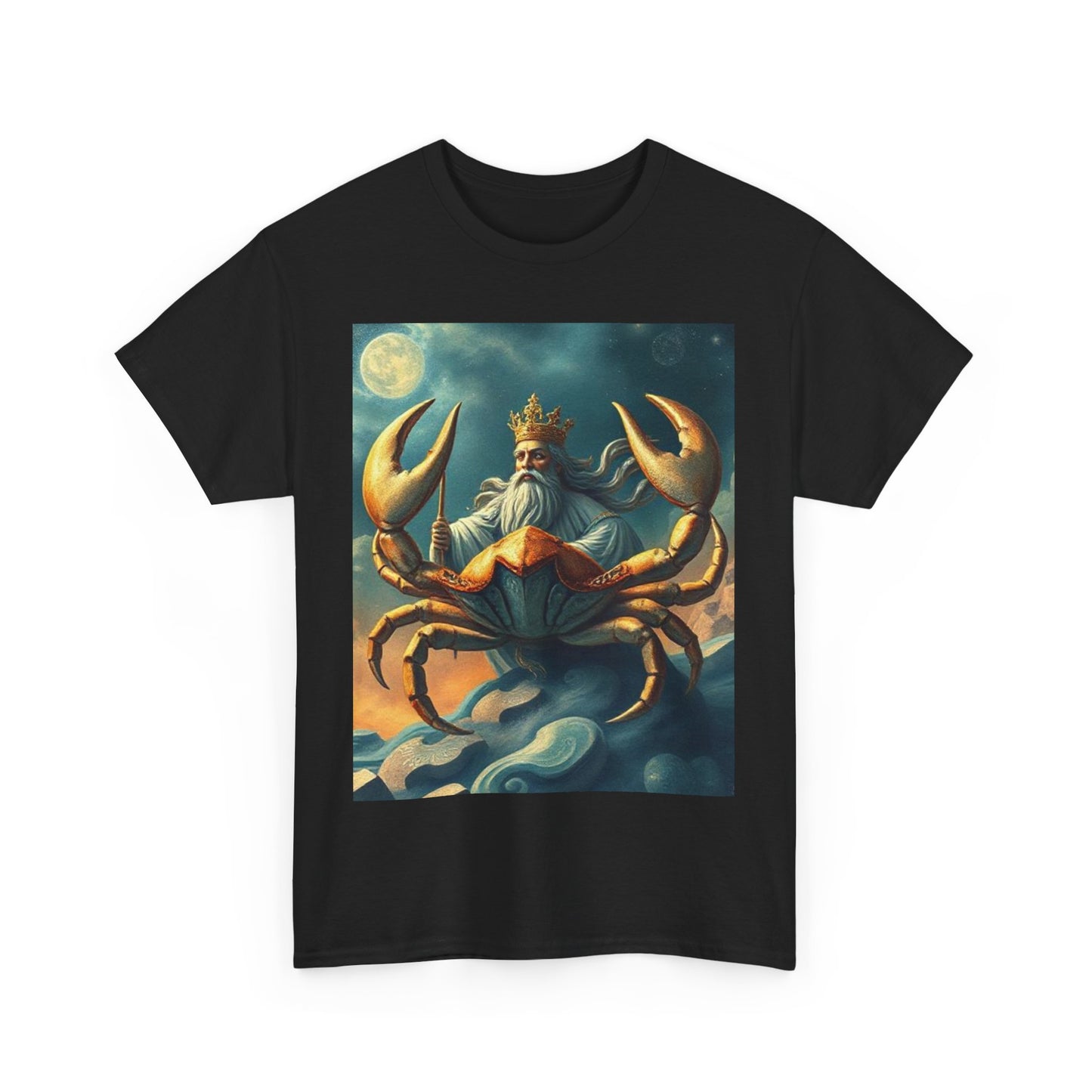 Unisex Heavy Cotton T-Shirt, Crustacean King v1, Cancer Zodiac Design