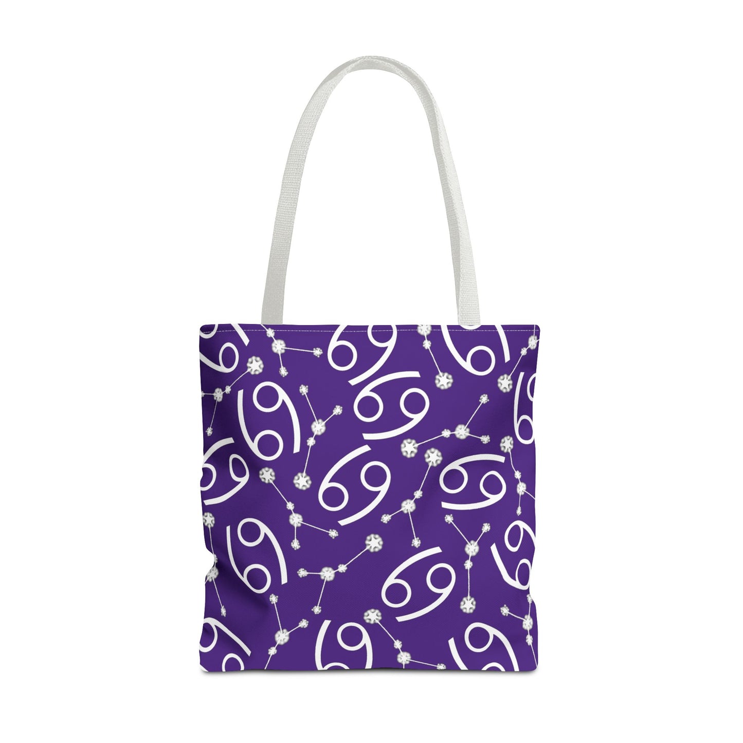 Tote Bag, Cancer Zodiac Sign, AOP, (Purple, White)