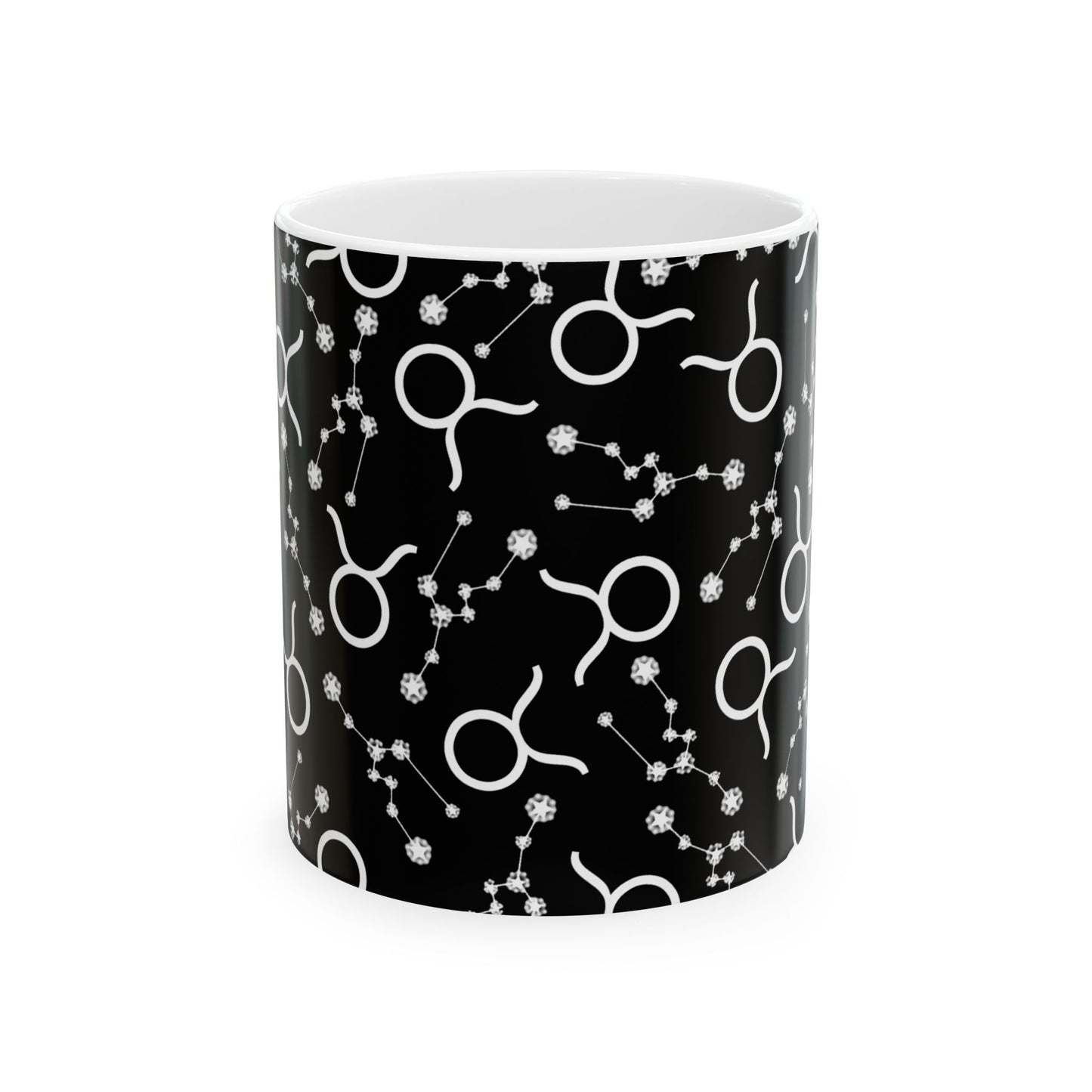 Ceramic Mug, (11oz, 15oz), Ceramic Coffee Mug, Black AOP, Taurus Zodiac Design