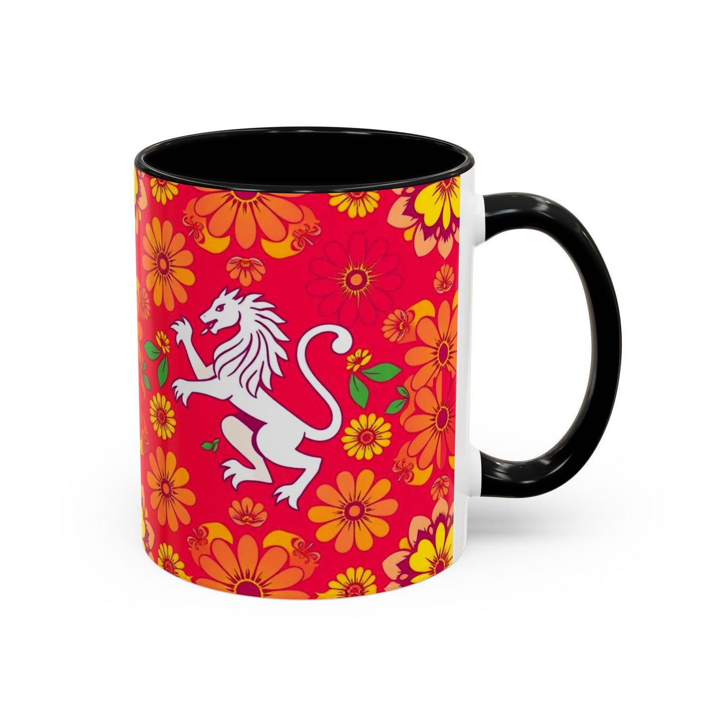 Accent Coffee Mug, Leo, Zodiac v4, Flower Pattern, (11, 15oz)