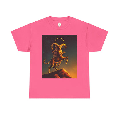 Unisex Heavy Cotton T-Shirt, Mountain Top 1v, Aries Zodiac Design