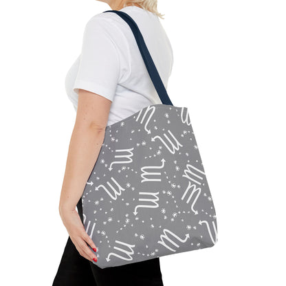 Tote Bag, Scorpio Zodiac Sign, AOP, (Grey, White)