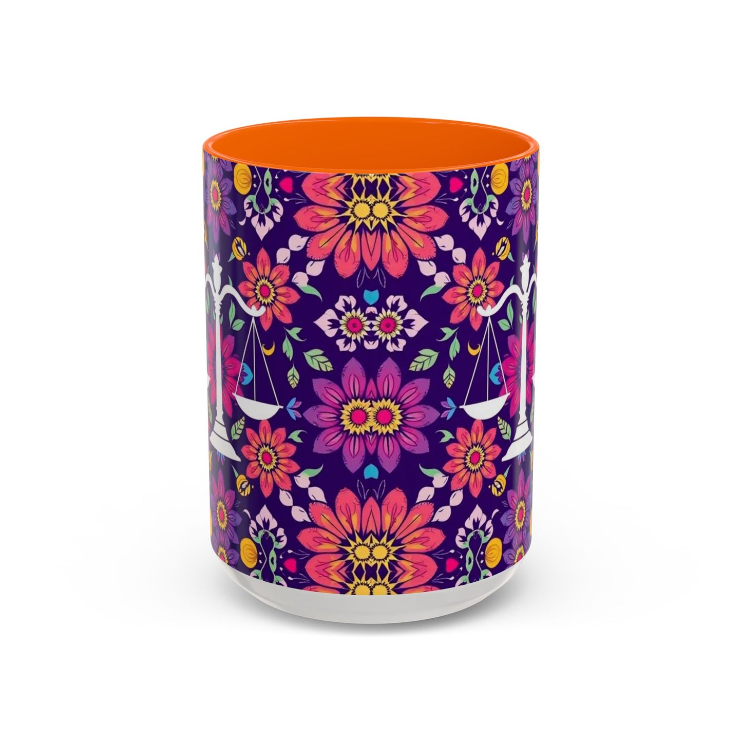 Accent Coffee Mug, Libra, Zodiac v3, Flower Pattern, (11, 15oz)