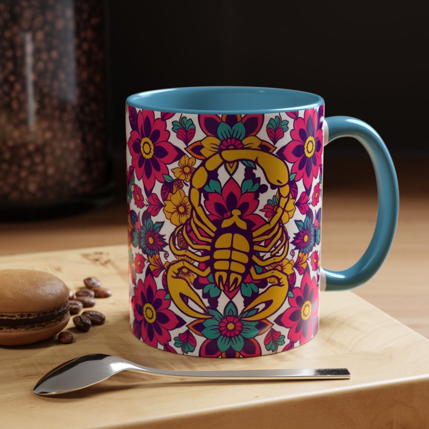 Accent Coffee Mug, Scorpio, Zodiac v2. Flower Pattern, (11, 15oz)