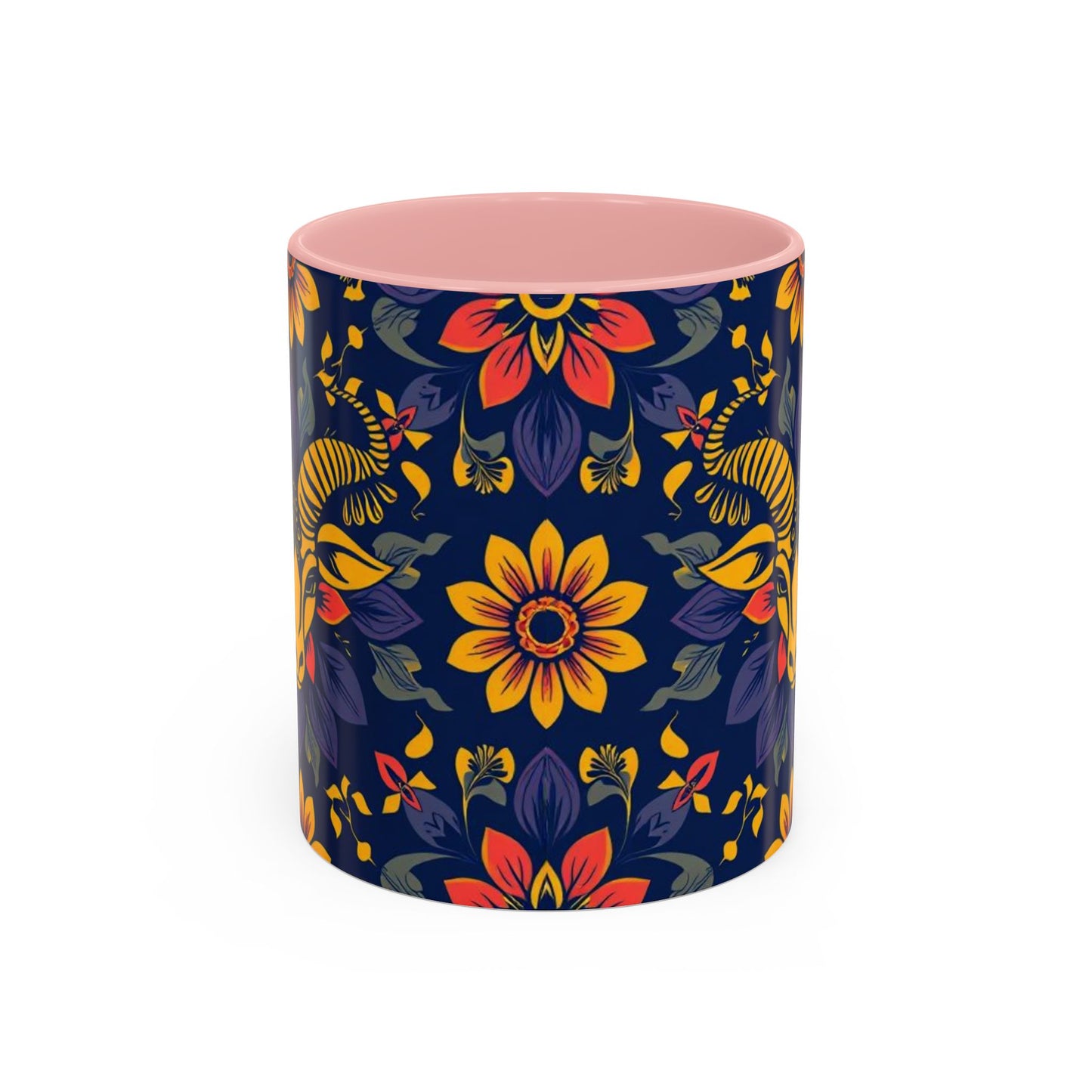 Accent Coffee Mug, Taurus, Zodiac v1. Flower Pattern, (11, 15oz)