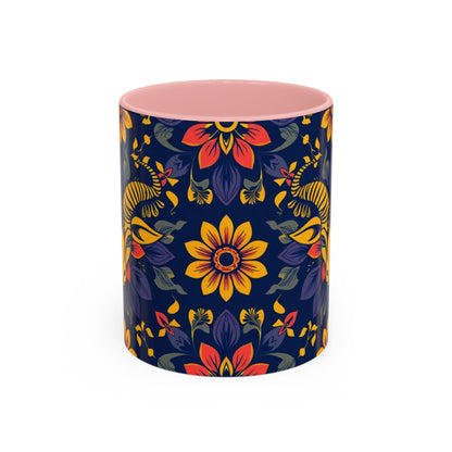 Accent Coffee Mug, Taurus, Zodiac v1. Flower Pattern, (11, 15oz)