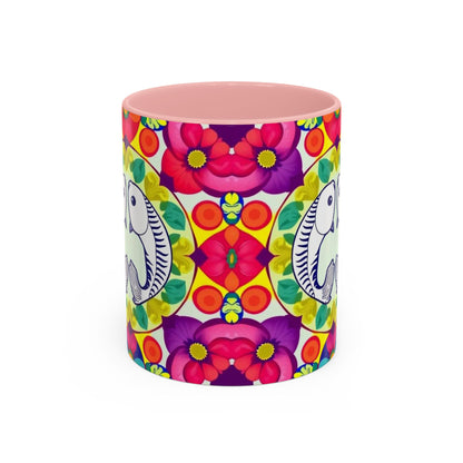 Accent Coffee Mug, Pisces, Zodiac v4, Flower Pattern, (11, 15oz)