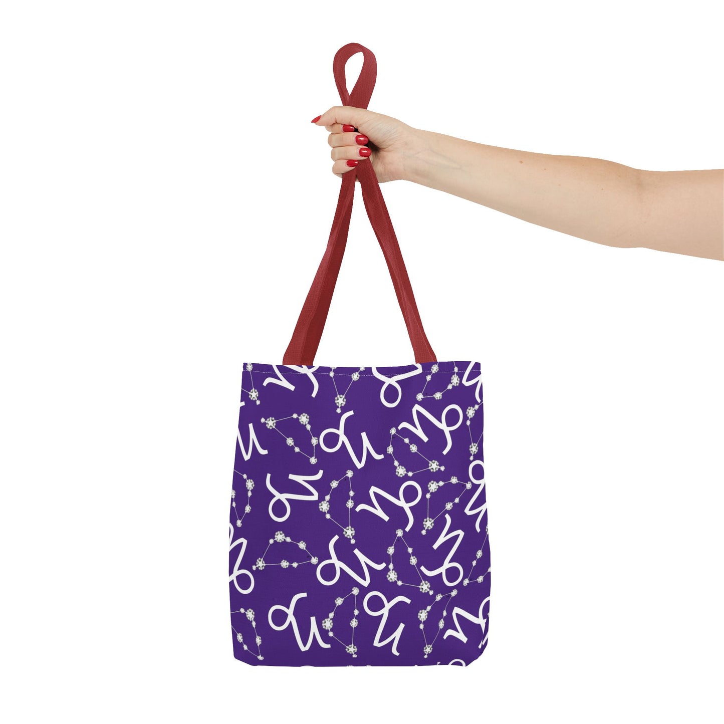 Tote Bag, Capricorn Zodiac Sign, AOP, (Purple, White)