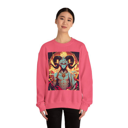 Unisex Heavy Blend™ Crewneck Sweatshirt, Anime Fire Aries, Zodiac Design