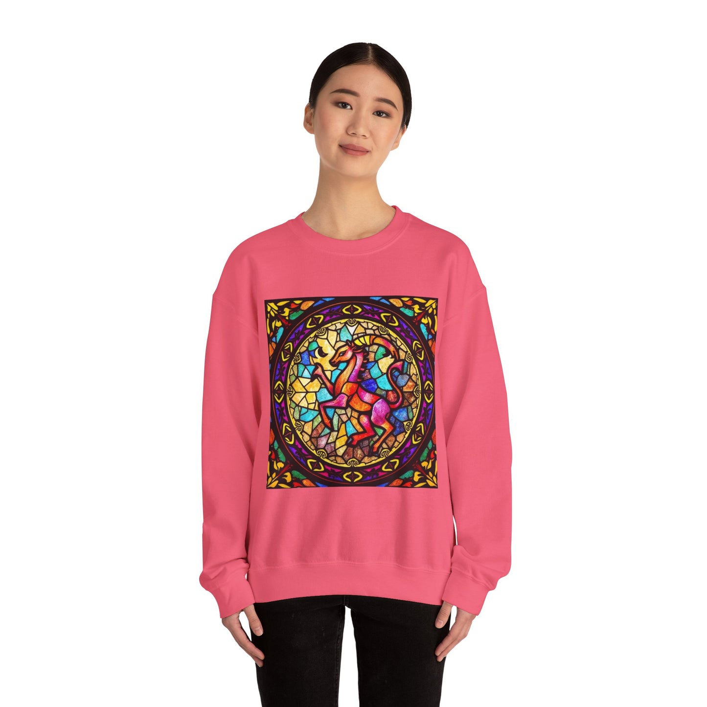 Unisex Heavy Blend™ Crewneck Sweatshirt, Glass, Aries Zodiac Design