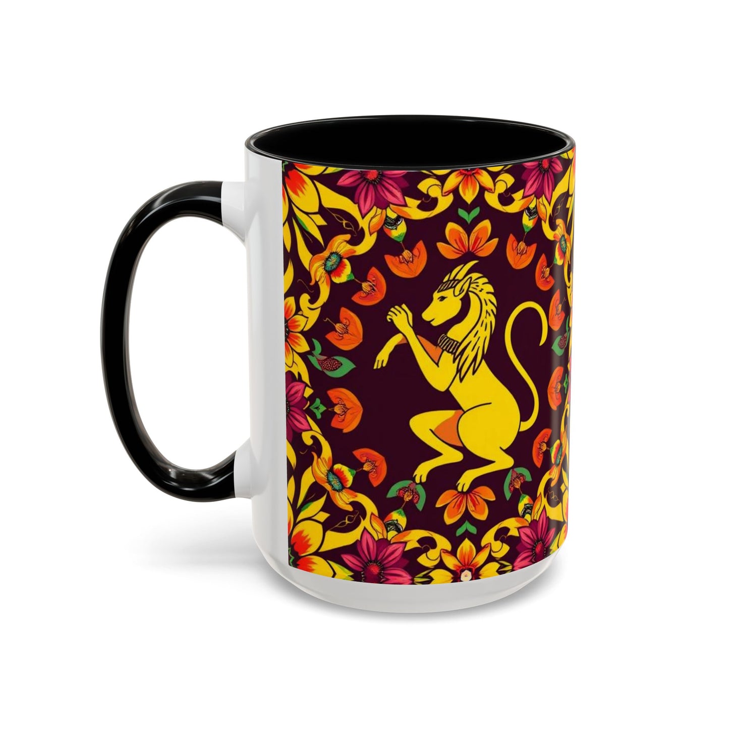 Accent Coffee Mug, Virgo, Zodiac v1. Flower Pattern, (11, 15oz)