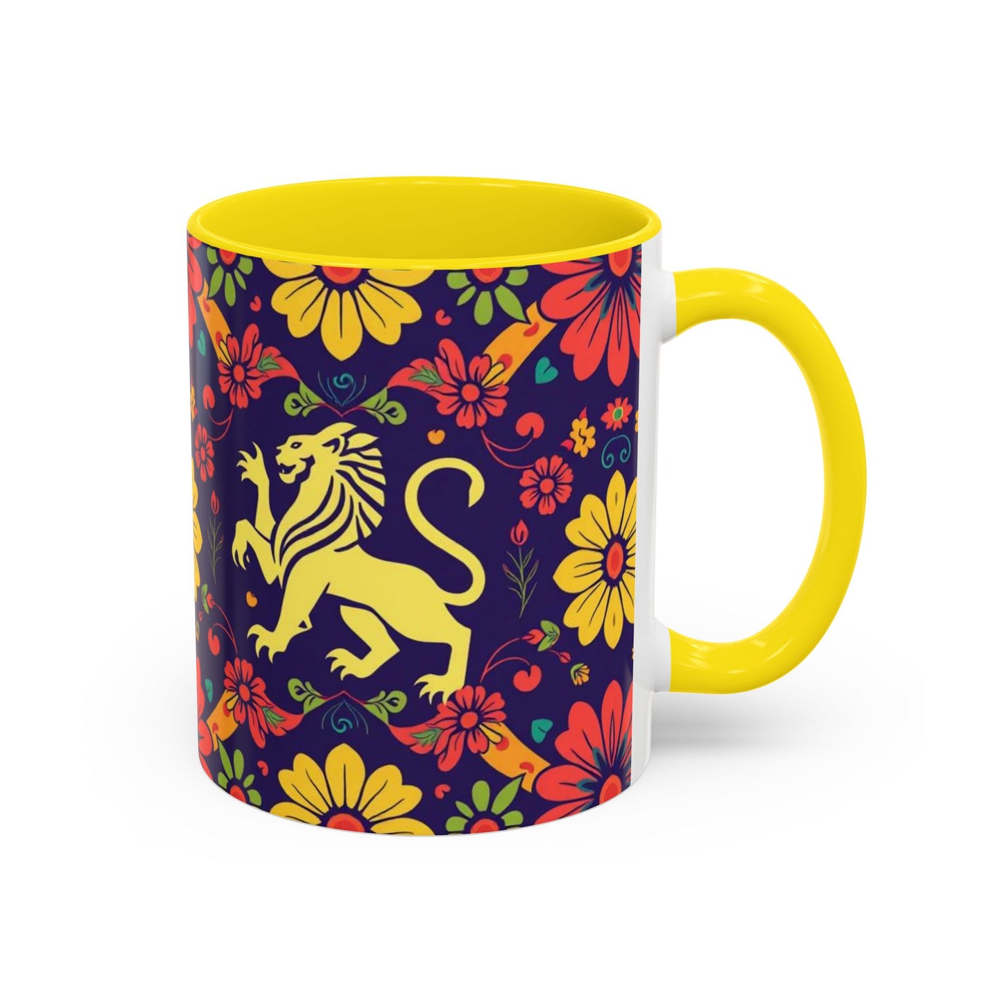 Accent Coffee Mug, Leo, Zodiac v3, Flower Pattern, (11, 15oz)