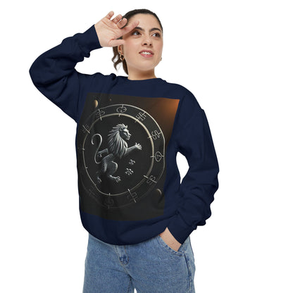 Garment-Dyed Sweatshirt, Unisex, Space Animal Design, Leo
