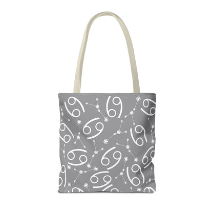 Tote Bag, Cancer Zodiac Sign, AOP, (Grey, White)