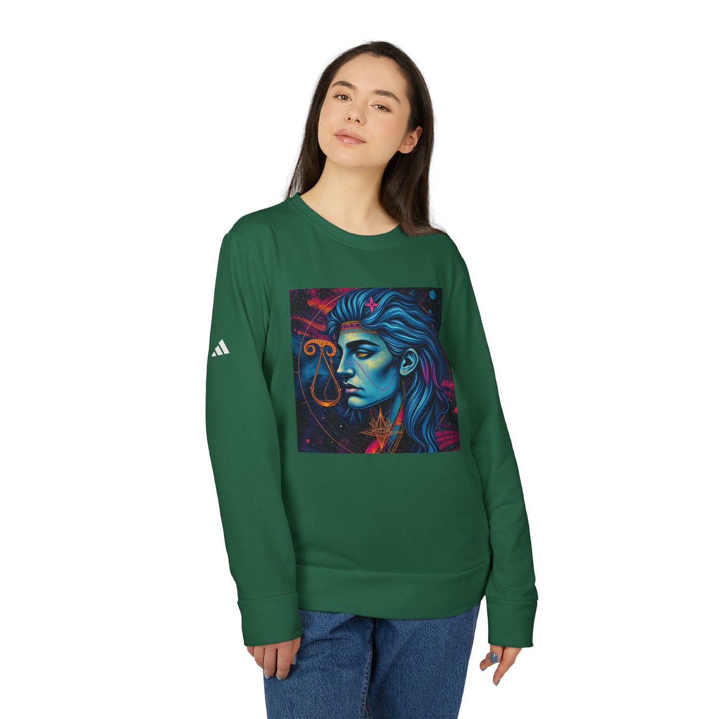 Adidas, Unisex Fleece Crewneck Sweatshirt, Libra, Pop Art, Zodiac