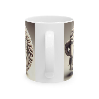 Ceramic Mug, (11oz, 15oz), Ceramic Coffee Mug, Stone Circle, Aries Zodiac Design