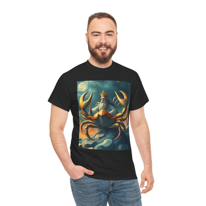 Unisex Heavy Cotton T-Shirt, Crustacean King v1, Cancer Zodiac Design