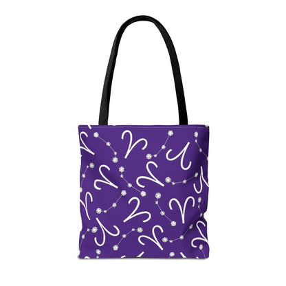 Tote Bag, Aries Zodiac Sign, AOP, (Purple, White)