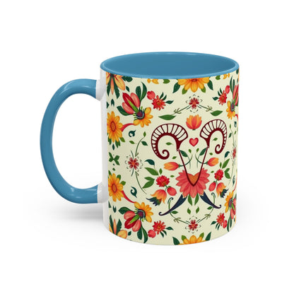 Accent Coffee Mug, Aries, Zodiac, Flower Pattern, (11, 15oz)