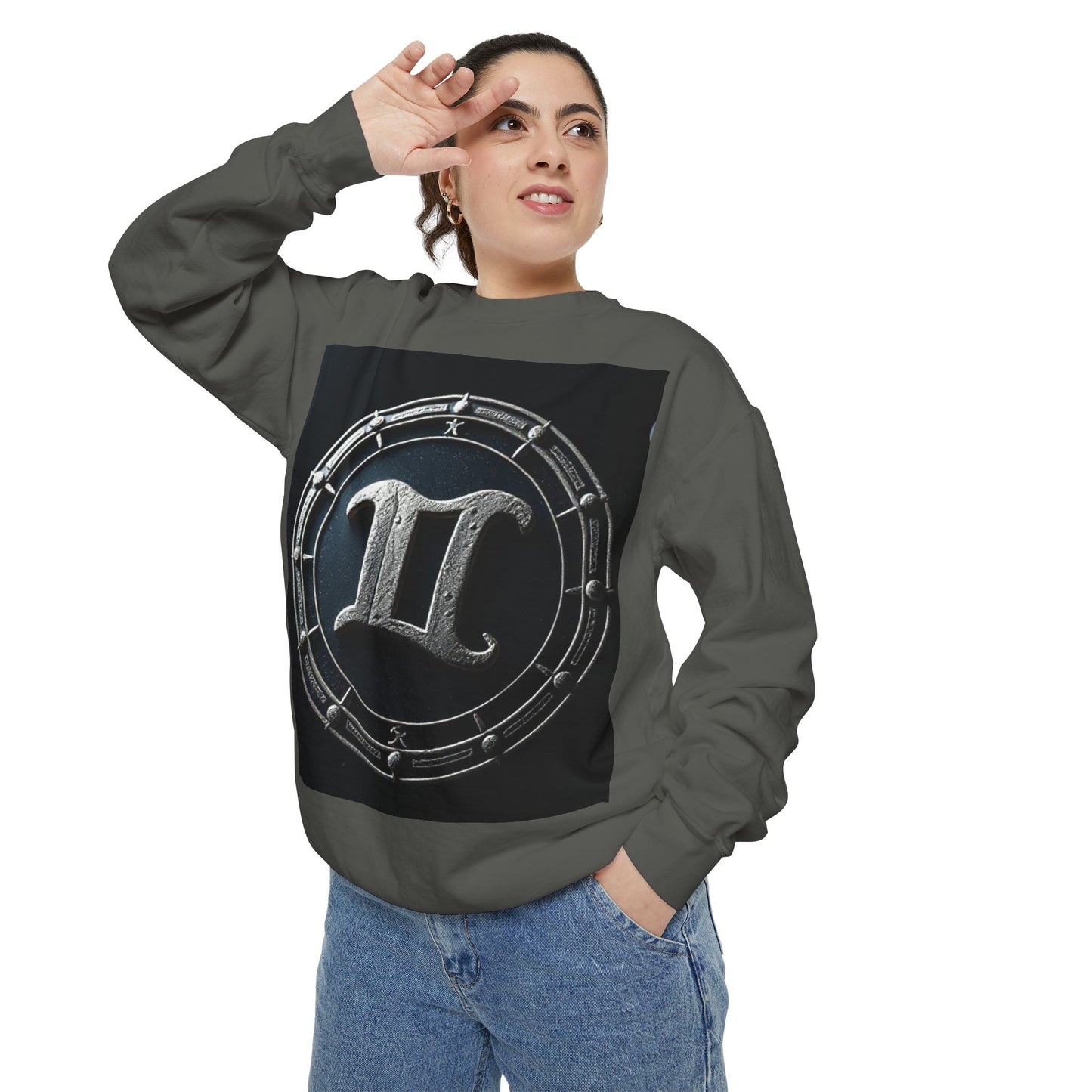 Garment-Dyed Sweatshirt, Unisex, Space Symbol Design v1, Gemini