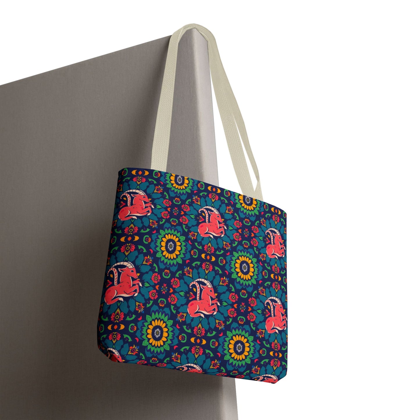 Tote Bag, (AOP), Capricorn, Zodiac v4, Flower Pattern