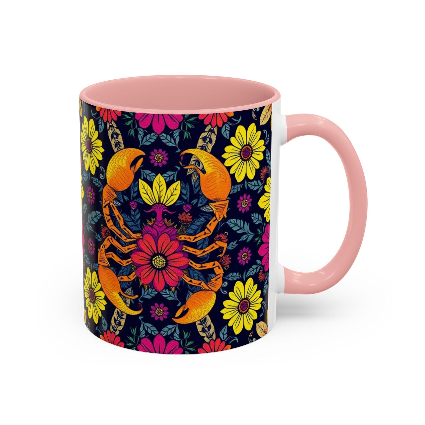 Accent Coffee Mug, Scorpio, Zodiac v3. Flower Pattern, (11, 15oz)