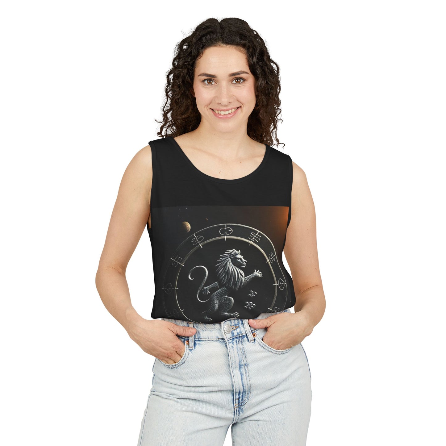 Unisex Garment-Dyed, Tank Top, Leo Design, Space Animal, 100% US cotton