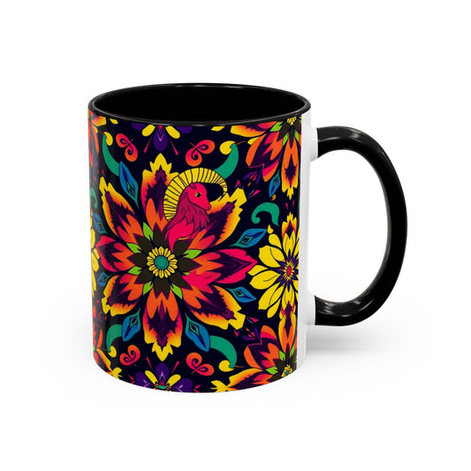 Accent Coffee Mug, Capricorn, Zodiac v4, Flower Pattern, (11, 15oz)