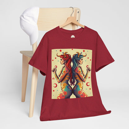 Unisex Heavy Cotton T-Shirt, Gemini, Zodiac v4, Sexy Art