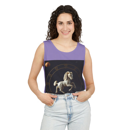 Unisex Garment-Dyed, Tank Top, Capricorn Design, Space Animal, 100% US cotton