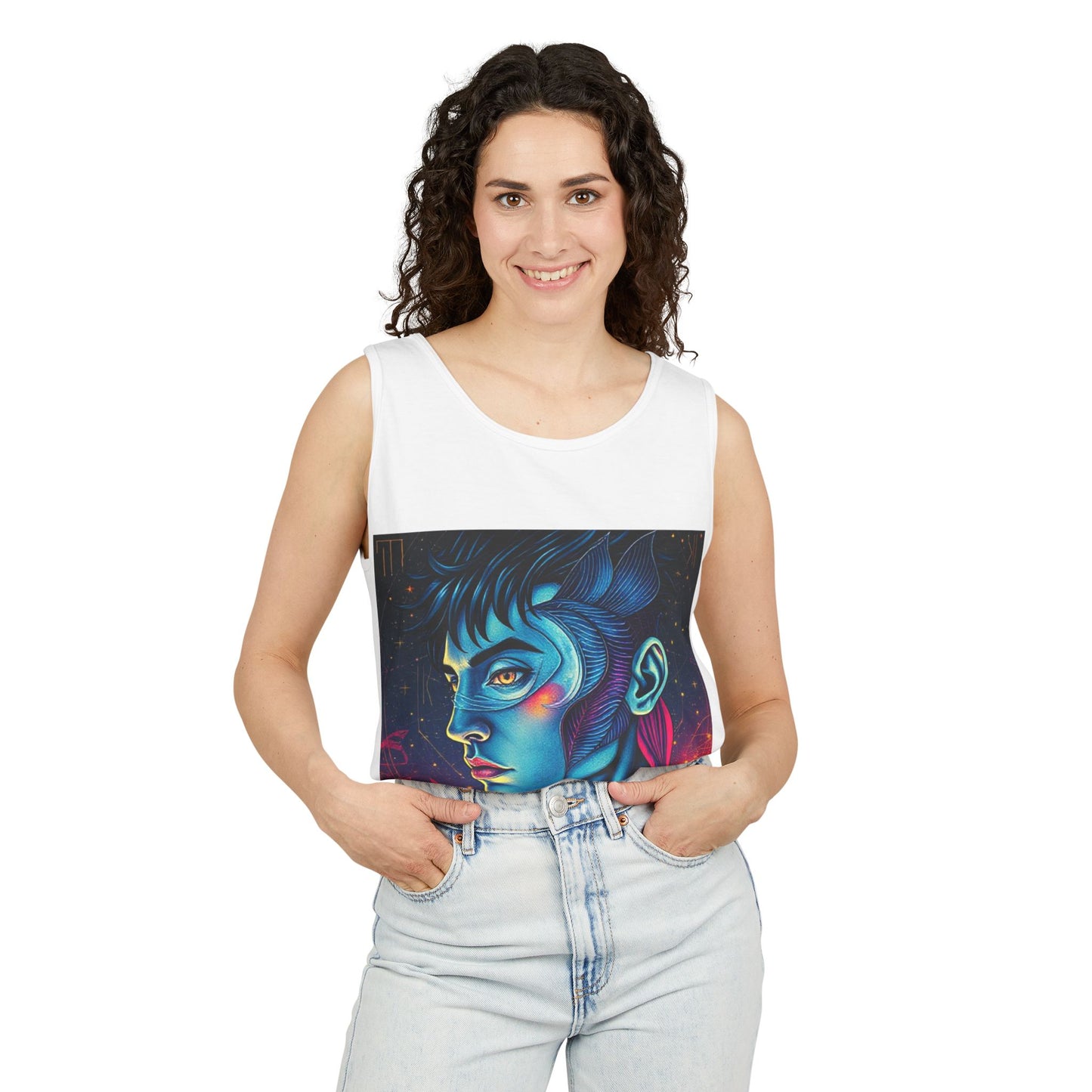 Unisex Garment-Dyed, Tank Top, Pisces Design, Pop Art v1, 100% US cotton