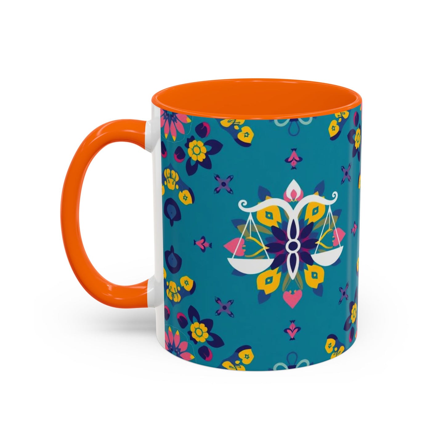 Accent Coffee Mug, Libra, Zodiac v2, Flower Pattern, (11, 15oz)