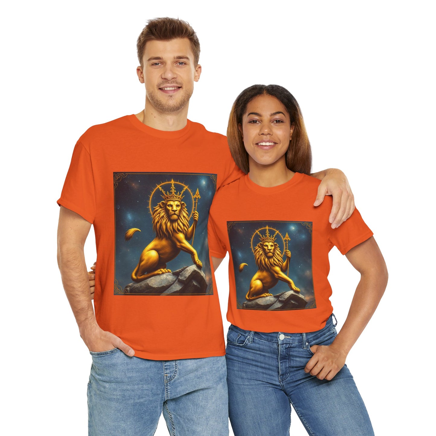 Unisex Heavy Cotton T-Shirt, King of Lions, Leo Zodiac Design