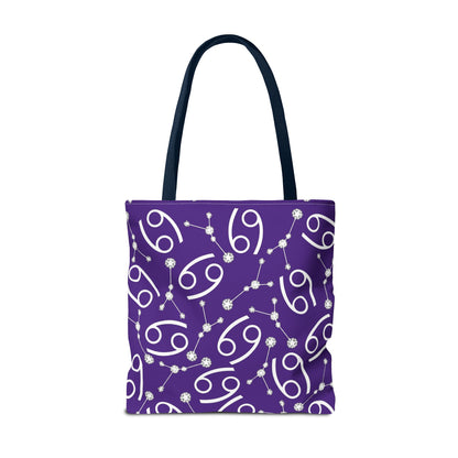 Tote Bag, Cancer Zodiac Sign, AOP, (Purple, White)