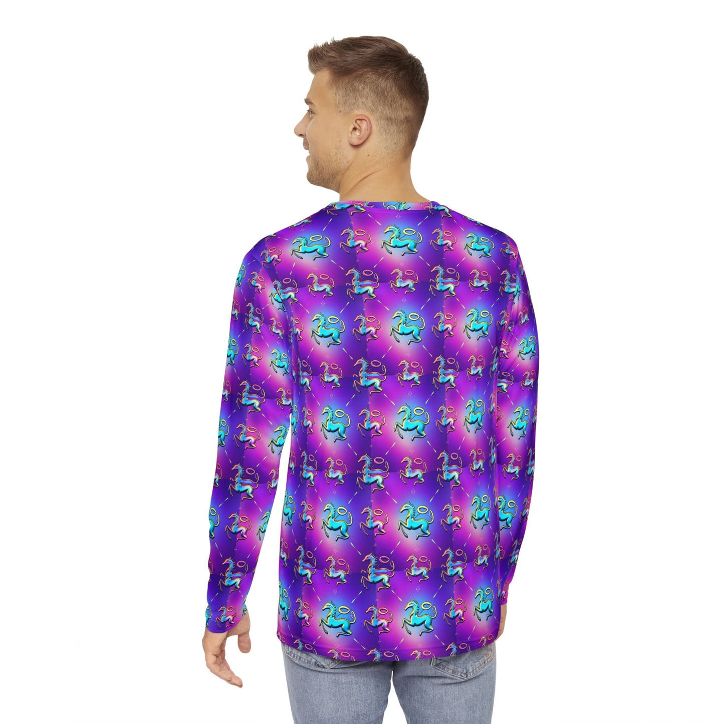 Men's Long Sleeve Shirt, (AOP), Aquarius, Zodiac v4, Pattern