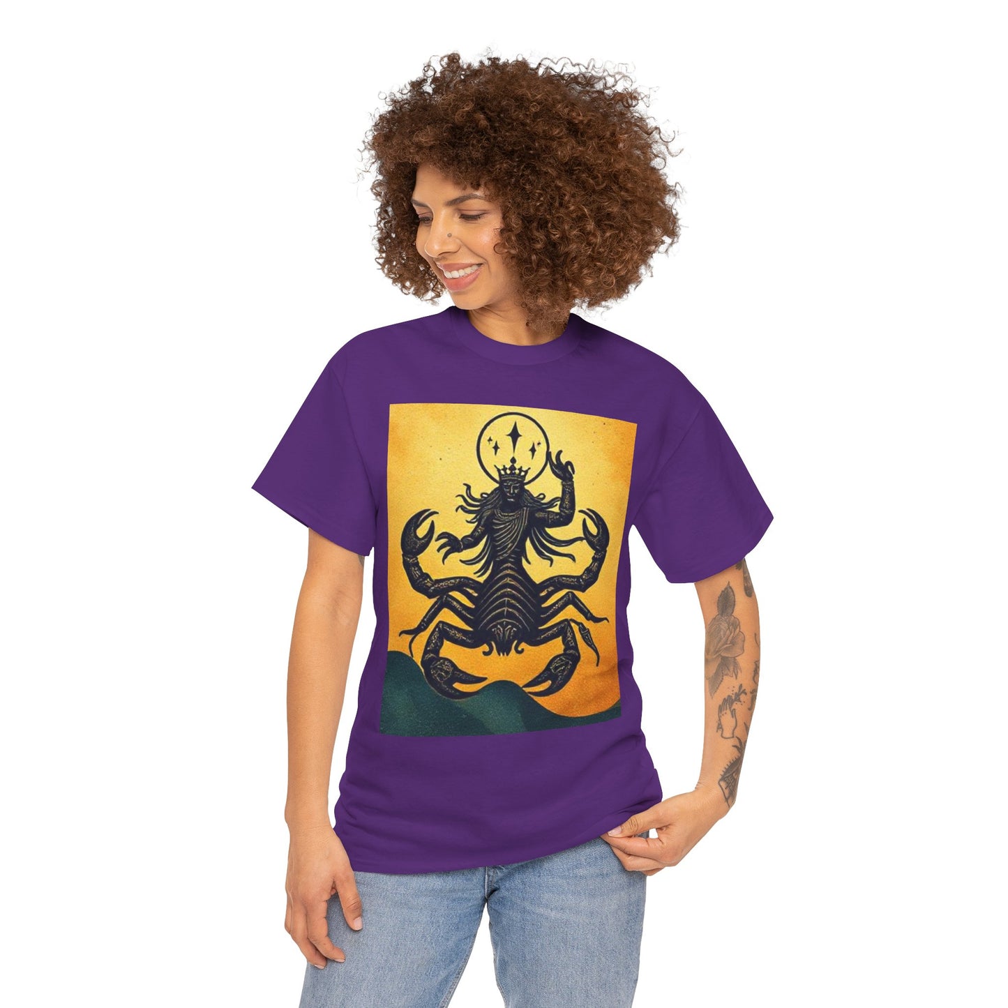 Unisex Heavy Cotton T-Shirt, Scorpion King, Print Art v1, Scorpio Zodiac Design
