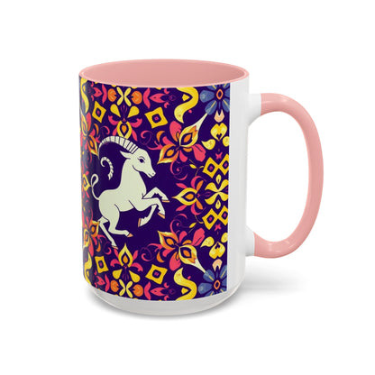 Accent Coffee Mug, Capricorn, Zodiac v1, Flower Pattern, (11, 15oz)