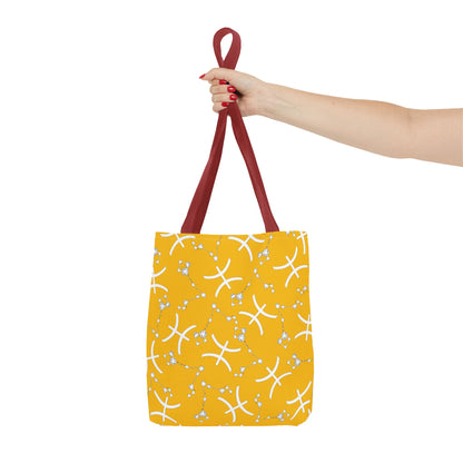 Tote Bag, Pisces Zodiac Sign, AOP, (Yellow, White)
